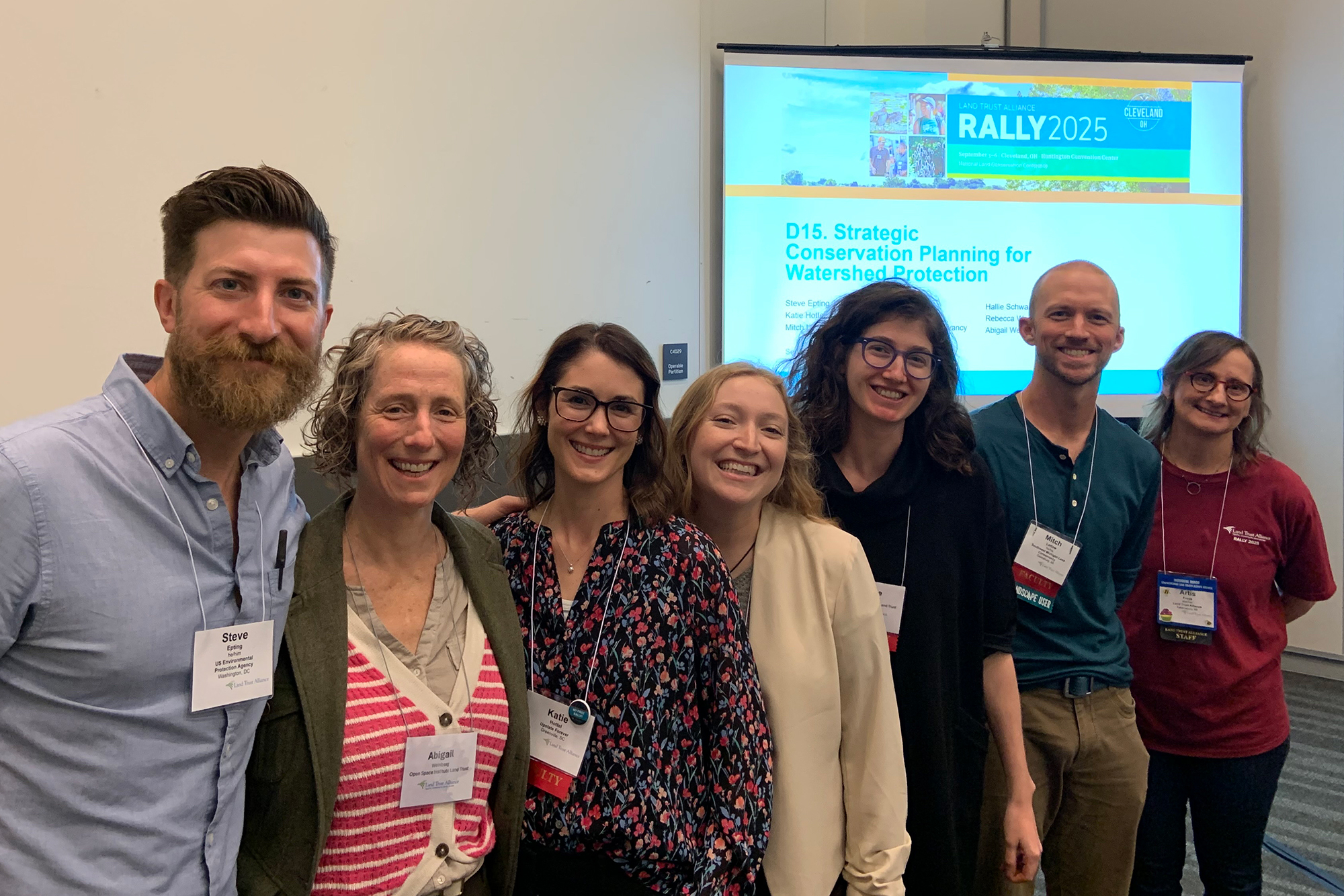 Katie Hottel and Rebecca Wade, third and fourth from left, were joined by representatives of other conservation organizations from around the country in their Land Trust Alliance Rally presentation.